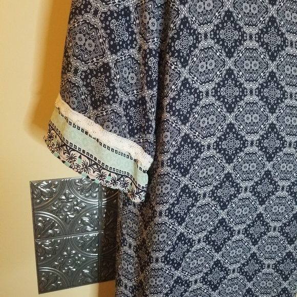 Navy & White Long Open Front Duster Size L - Picture 3 of 5